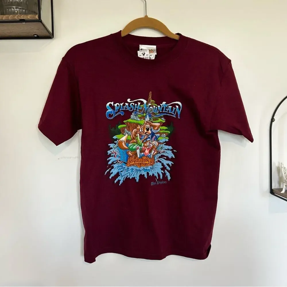 NWT Vintage 90’s Walt Disney World Kids Maroon Splash Mountain Short Sleeve Tee